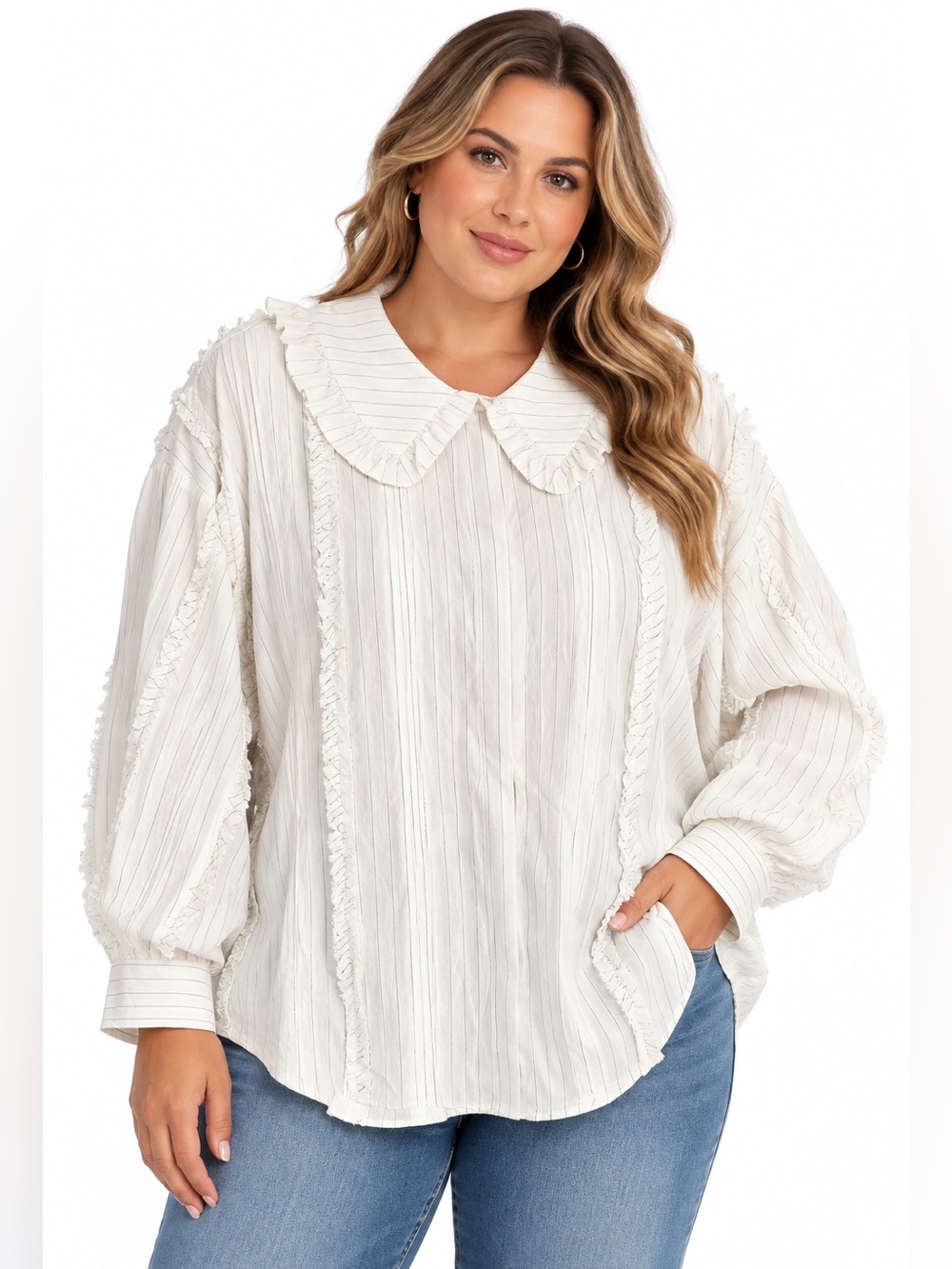 English Factory White Ruffled Collar Blouse